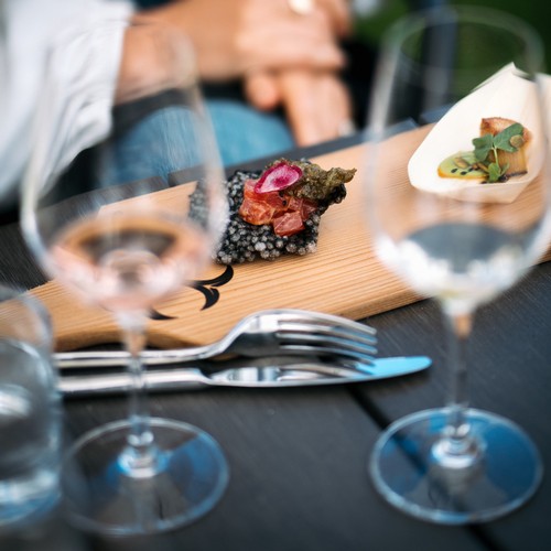 Locally inspired seasonal dish paired with Unsworth Vineyards wine.